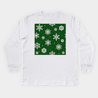 Christmas Folk Snowflakes2 Green Kids Long Sleeve T-Shirt